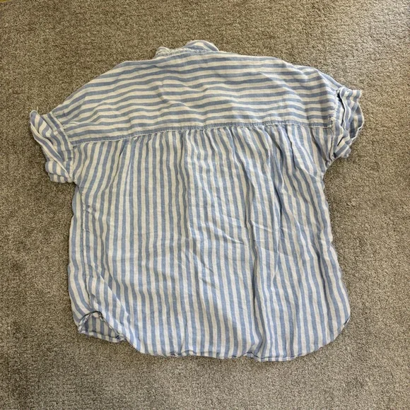 J‎ Crew Baird McNutt Irish Linen Striped Button Down Shirt Womens XL Blue White - Picture 10 of 10